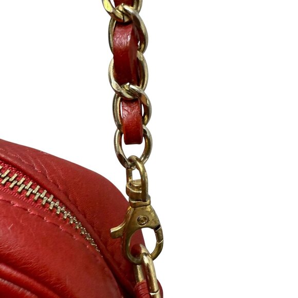 BROWNIE Red Leather Quilted Bag Chain Crossbody Made in Italy Handbag - Picture 11 of 14